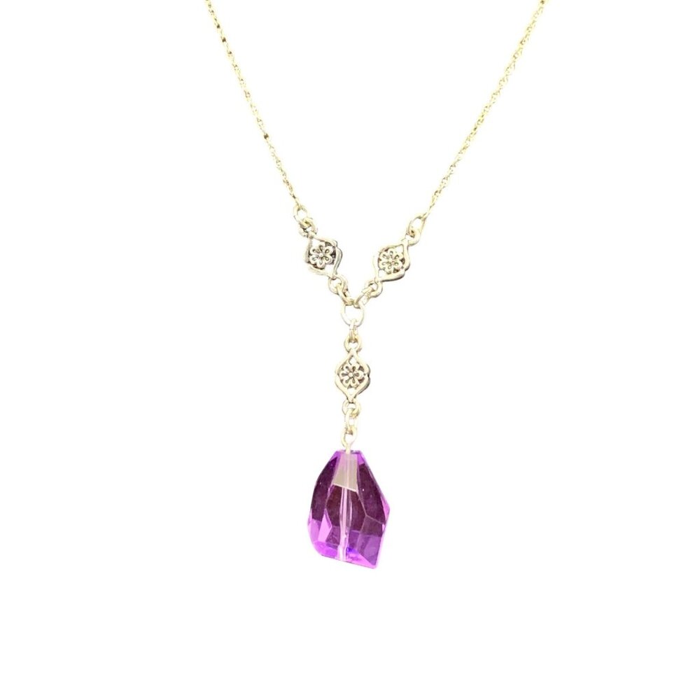 New Avon Silver Tone Purple Faceted Y Necklace (1666)